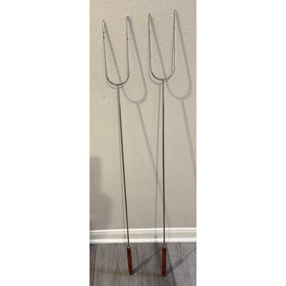 Campfire Hot Dog & Marshmallow Roasting Forks 41" Wood Handle 7" Exl Quality
